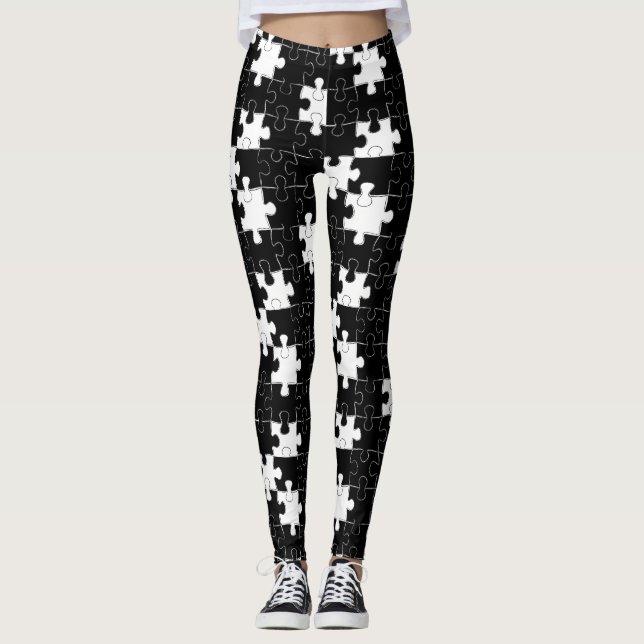 Leggings "Juego de rompecabezas monocromo" (Anverso)