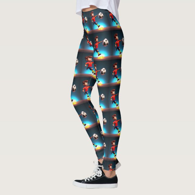 Leggings Jugador De Fútbol Animado Con Pelota, Piernas (Izquierda)