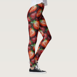 Leggings Juicy Fresh Red Strawberries Summer Fruit Pattern