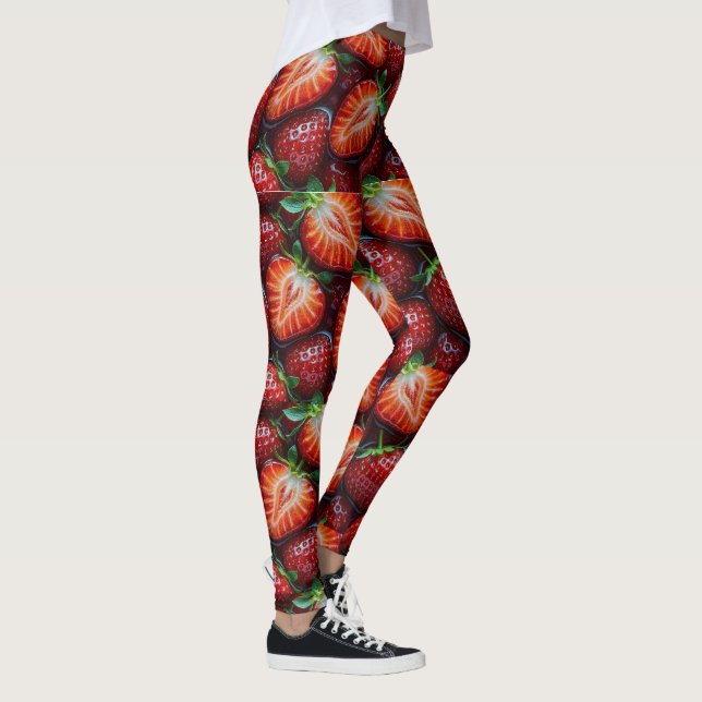 Leggings Juicy Fresh Red Strawberries Summer Fruit Pattern (Derecha)