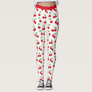 Leggings Juicy Red Cherries Rojo y Blanco Patterado