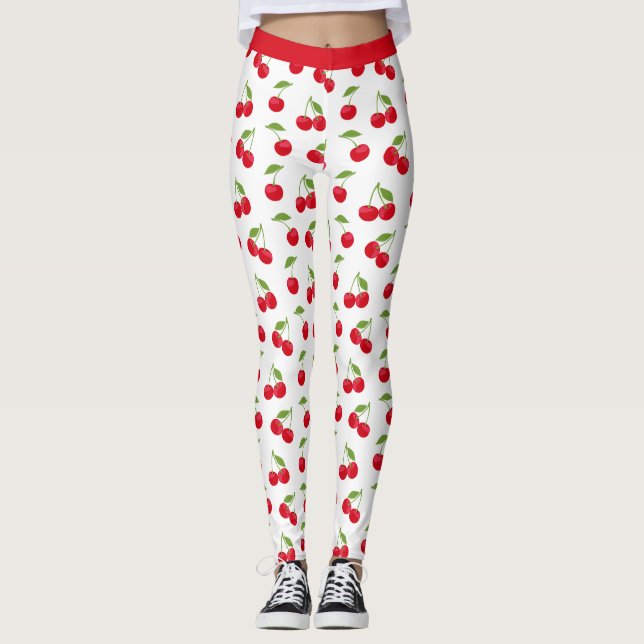 Leggings Juicy Red Cherries Rojo y Blanco Patterado (Anverso)