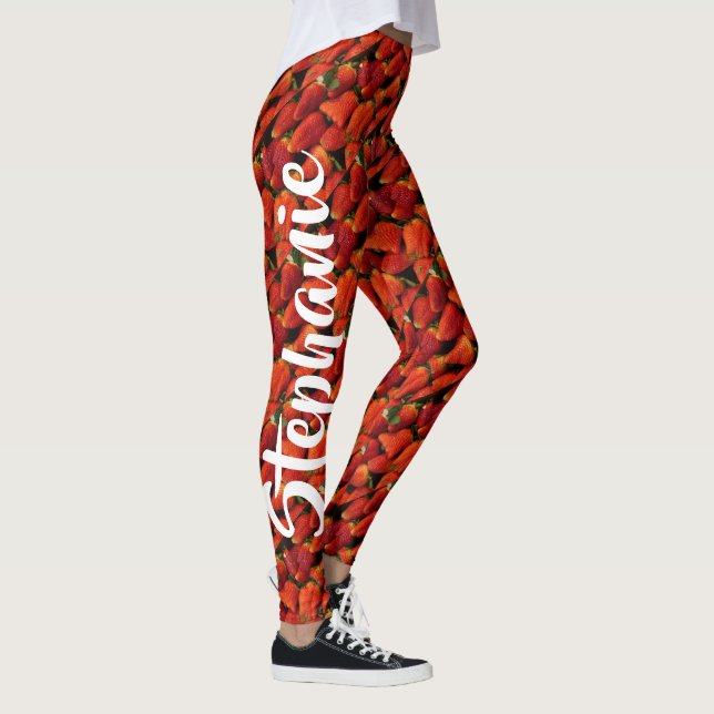 Leggings Juicy Red Ripe Strawberries, nombre personalizado (Derecha)