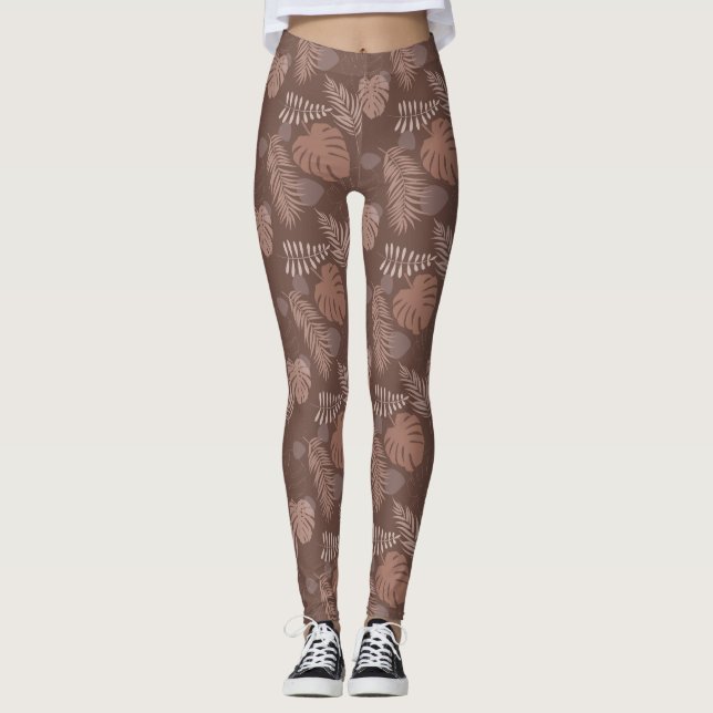 Leggings Jungle Monstera Mocha Mousse Café Brown (Anverso)