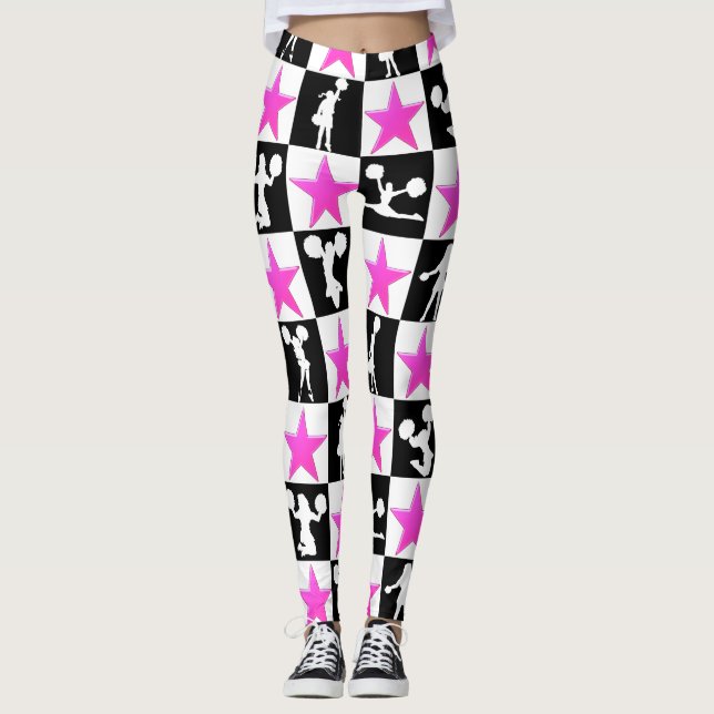 LEGGINGS JUREGOS DE LÍDERES CHEERLEADER DE ESTRELLA ROSA Y  (Anverso)
