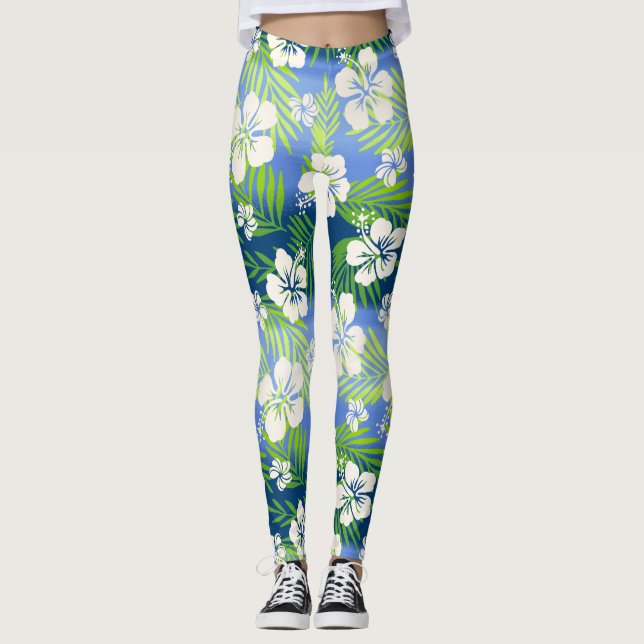 Leggings Kalani Tie Dye Mezcla Hibiscus Tropical - Azul (Anverso)