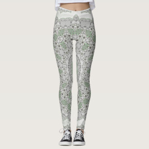 Leggings Kaleidoscope Fractal Mandala - verde gris