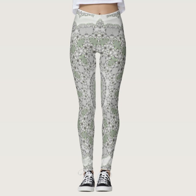 Leggings Kaleidoscope Fractal Mandala - verde gris (Anverso)