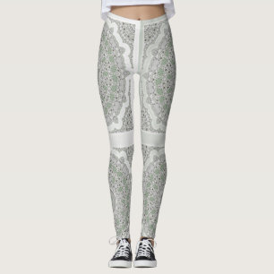 Leggings Kaleidoscope Fractal Mandala - verde gris