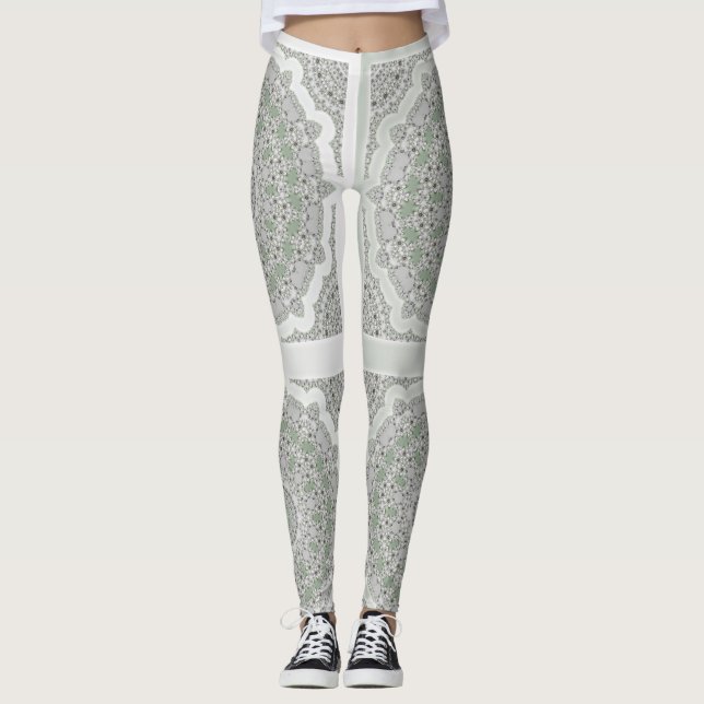 Leggings Kaleidoscope Fractal Mandala - verde gris (Anverso)