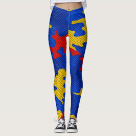 Leggings Kansas Blue Red Yellow Vibrant Camo Pattern