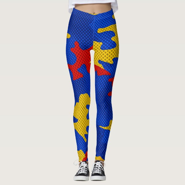 Leggings Kansas Blue Red Yellow Vibrant Camo Pattern (Anverso)