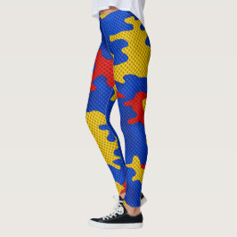 Leggings Kansas Blue Red Yellow Vibrant Camo Pattern