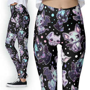 Leggings Kawaii Cat-Bat Pastel Gótico estilo Harajuku
