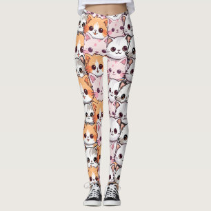 Leggings Kawaii Cat feline Kitten mascota cara palo de impr
