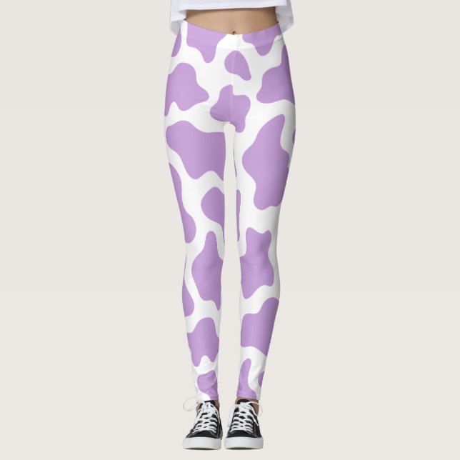 Leggings kawaii con estampado de vaca morado pastel (Anverso)
