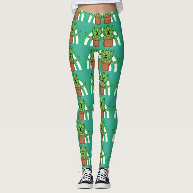 Leggings Kawaii Cute Cat Cactus Plant Mascota (Anverso)