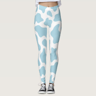 Leggings kawaii de impresión de vaca azul pastel