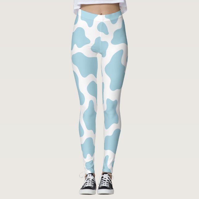 Leggings kawaii de impresión de vaca azul pastel (Anverso)
