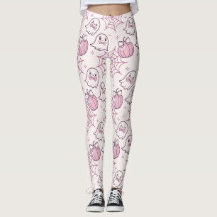 Leggings Kawaii Fantasma de Halloween rosa y Calabaza