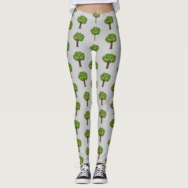 Leggings Kawaii feliz árbol de manzanas (Anverso)
