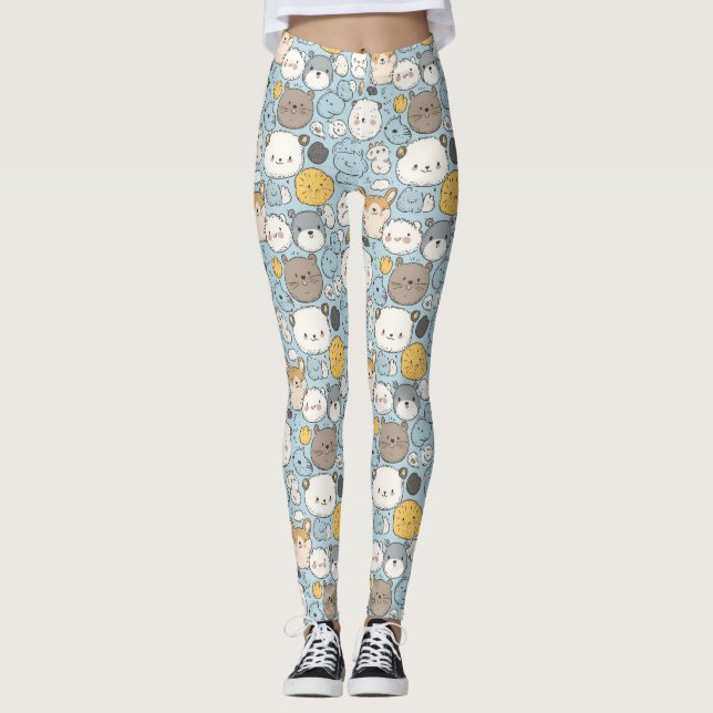 Leggings Kawaii Frenzy: Auténtico doodle de animales comest (Anverso)