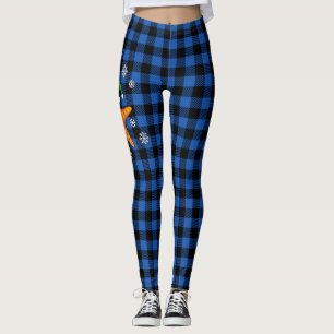 Leggings Kawaii Navidad Starfish en patrón de búfalo azul