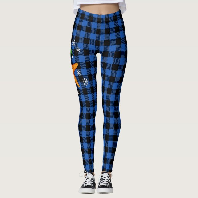 Leggings Kawaii Navidad Starfish en patrón de búfalo azul (Anverso)