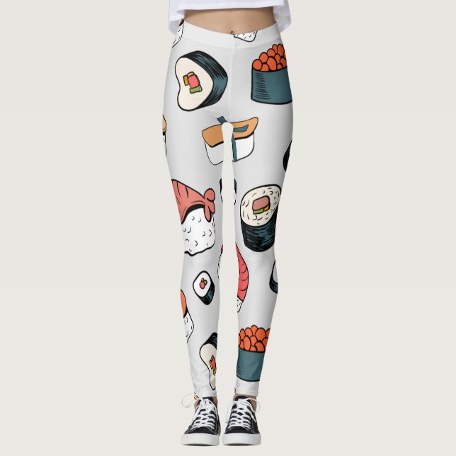 Leggings Kawaii Sushi Rolls Patrón Espectro De Sneakers Leg (Anverso)