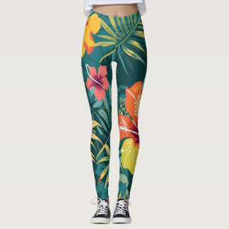 Leggings Kawung Batik tropical con Hibiscus