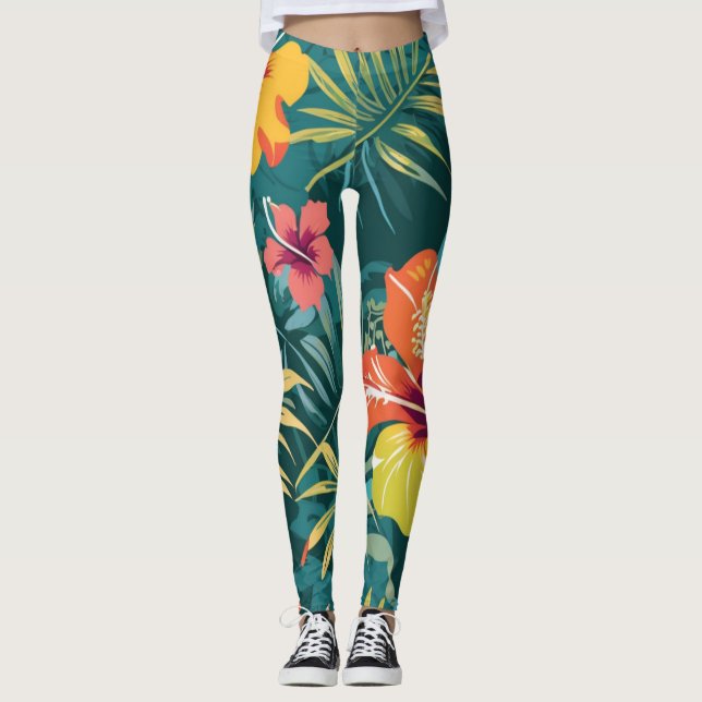 Leggings Kawung Batik tropical con Hibiscus (Anverso)