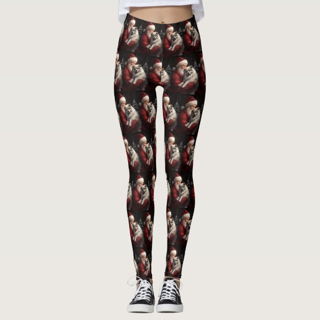 Leggings Keeshond Con Navidades festivos de Santa Claus (Anverso)