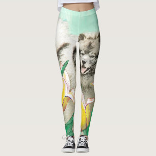 Leggings Keeshond en tulipanes pintando arte original del p