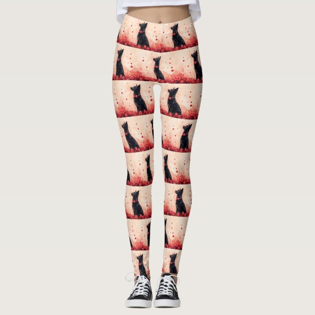 Leggings Kelpie australiano con rosas - Día de San Valentín (Anverso)