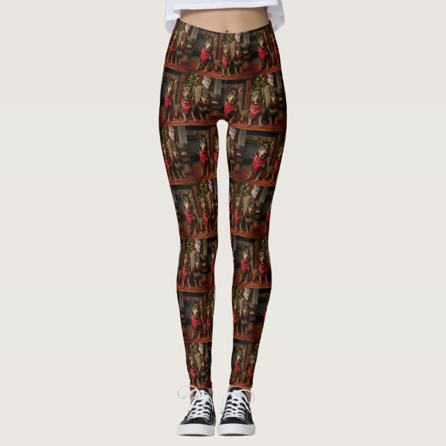 Leggings Kelpie australiano junto a la chimenea de Navidad (Anverso)