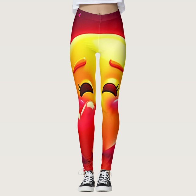 Leggings Kiss Emoji: Love and Hearts Art (Anverso)