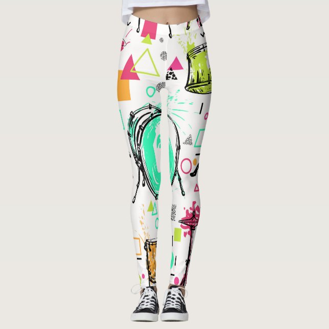 Leggings Kit de tambor: acuarela Memphis Retro. (Anverso)