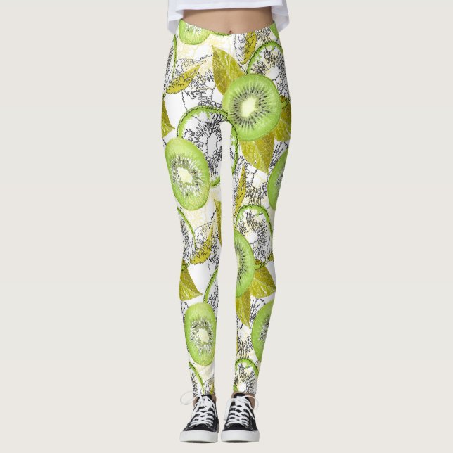 Leggings Kiwi, frugal, verde y blanco, fresco, jugoso, blan (Anverso)