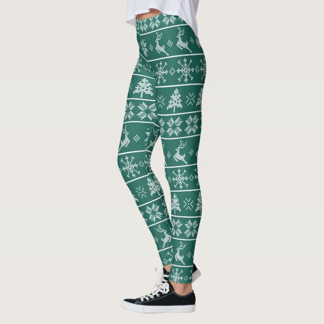 Leggings Knit nórdico moderno Ugly Sweater Green White Tren (Izquierda)