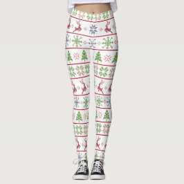 Leggings Knit nórdico moderno Ugly Sweater Red Green White