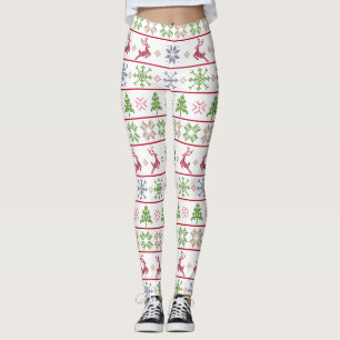 Leggings Knit nórdico moderno Ugly Sweater Red Green White
