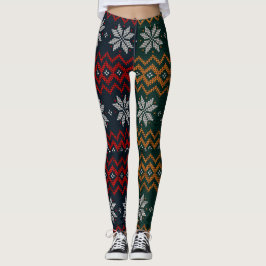 Leggings Knitted Christmas And New Year Flower Pattern Mom