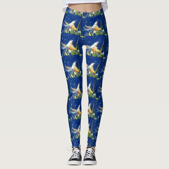 Leggings koi de la natación en azul (Anverso)