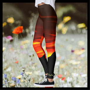 Leggings Kolob Sunset, Red Gold Name on Ankle