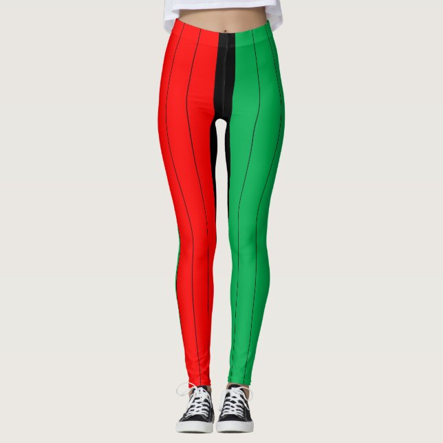 Leggings Kwanzaa Colores Rojo Black Stripes Patrón (Anverso)