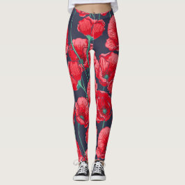 Leggings La amapola roja elegante florece el modelo pintado