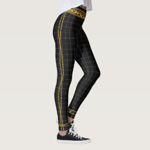 Leggings La cadena de oro Black Cuadrícula Blanca Placa Tar