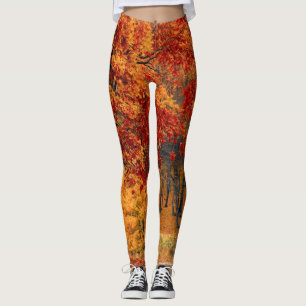 Leggings La caída deja a polainas rojo anaranjado escena