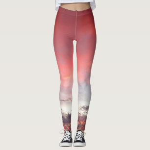 Leggings La diversión, rosa, rojo lindos y blanco se nubla