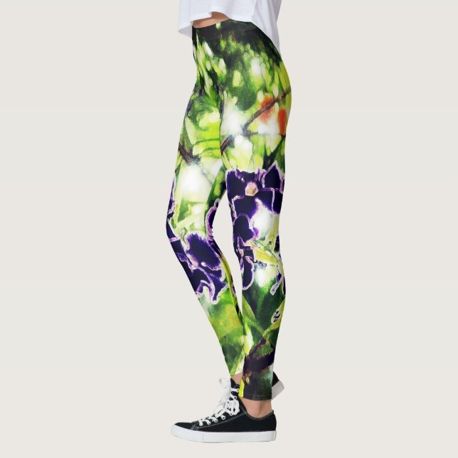 Leggings La flor azul violeta parece una pintura al óleo (Izquierda)